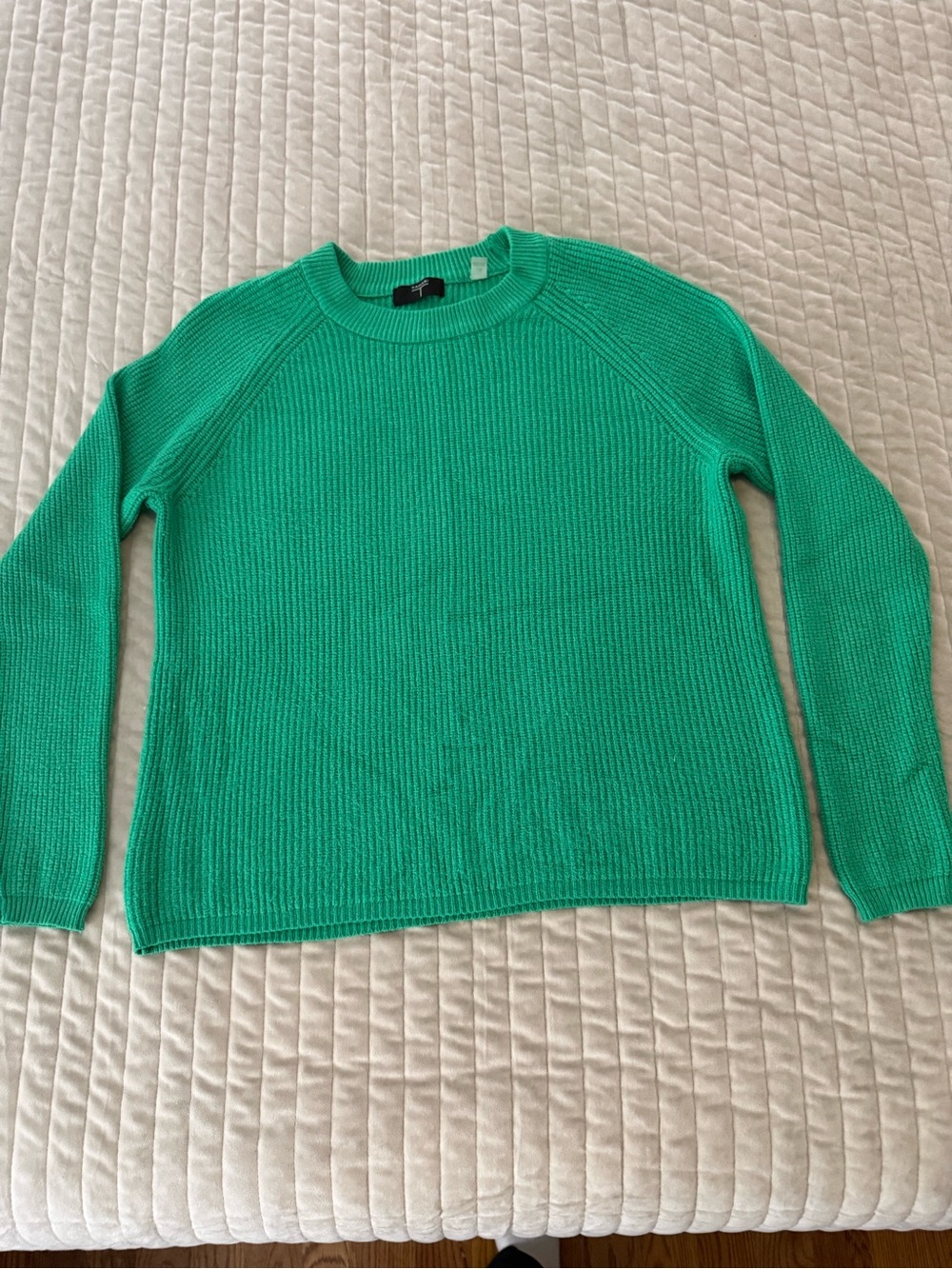 Tahari Green Ribbed Knit Crewneck Sweater Womens Size Large Raglan Pullover - Picture 2 of 8